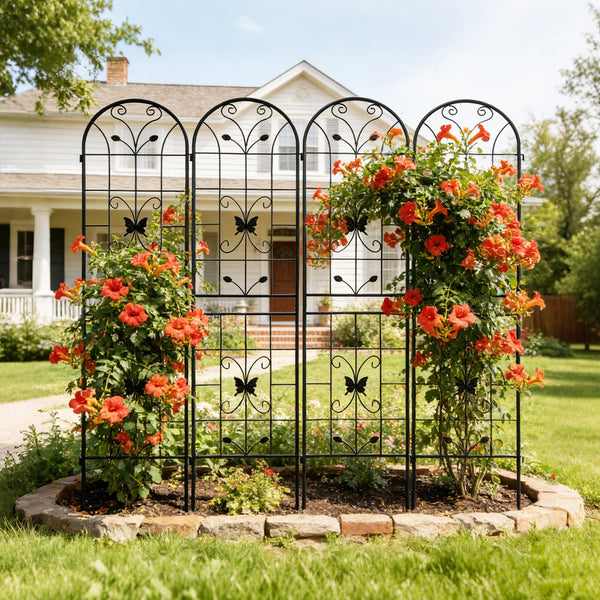 English Elm 4 Pack Powder Coated Steel Garden Trellis Panels Rustproof Vertical Vine Support Outdoor Black W1586P151254