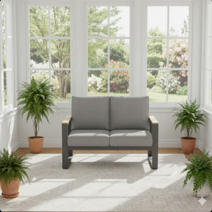 English Elm 52" Powder-coated Aluminum Outdoor Loveseat with Ergonomic Recline and Foam Cushions Black+Grey B082P455132