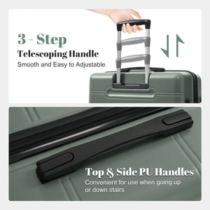 English Elm 6 Piece Hardshell Abs Travel Set with Spinner Wheels Combination Lock and Toiletry Bag Army Green N732P391465F