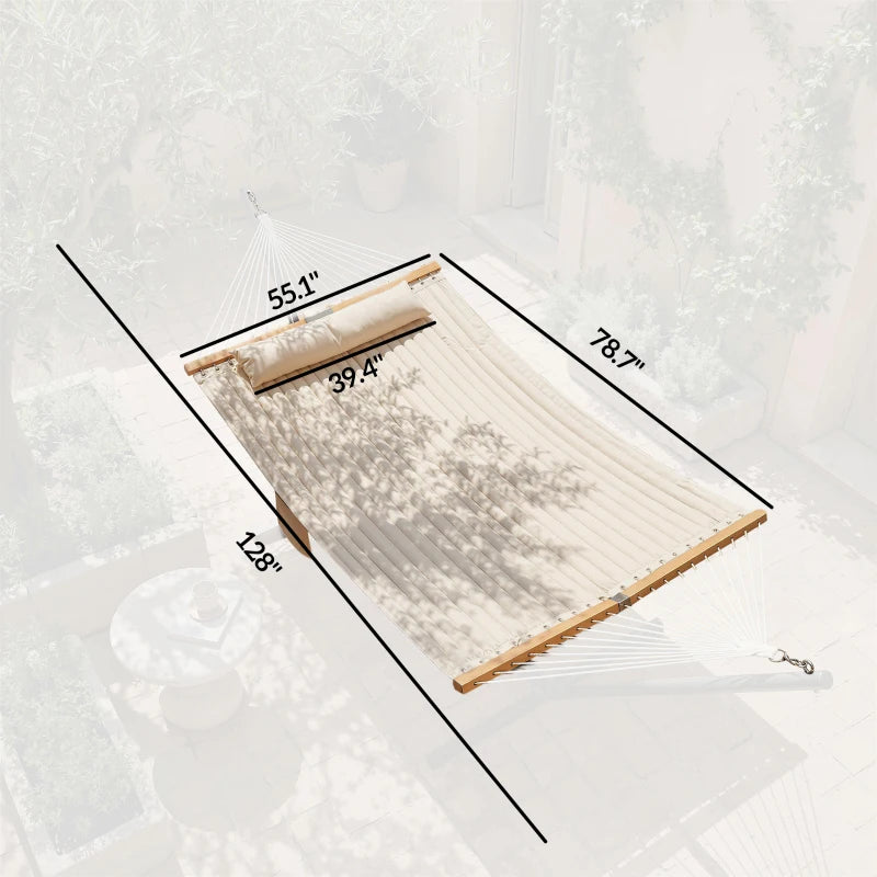 English Elm Double Quilted Beechwood Spreader Bar Hammock for Patio Balcony Backyard Lounging Cream White,Natural Wood T3971P474592