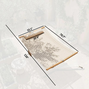 English Elm Double Quilted Beechwood Spreader Bar Hammock for Patio Balcony Backyard Lounging Cream White,Natural Wood T3971P474592
