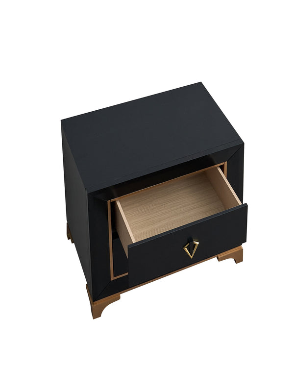 English Elm Kramer Two-drawer Nightstand Black Laminate Body Sculptural Gold Base Glam Bedside B078P497920