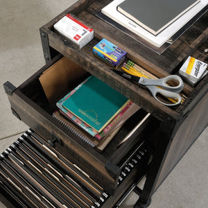 English Elm File Pedestal Brown Finish with Lockable Drawer, Casters & Metal Frame — Compact Durable Storage B356P367791