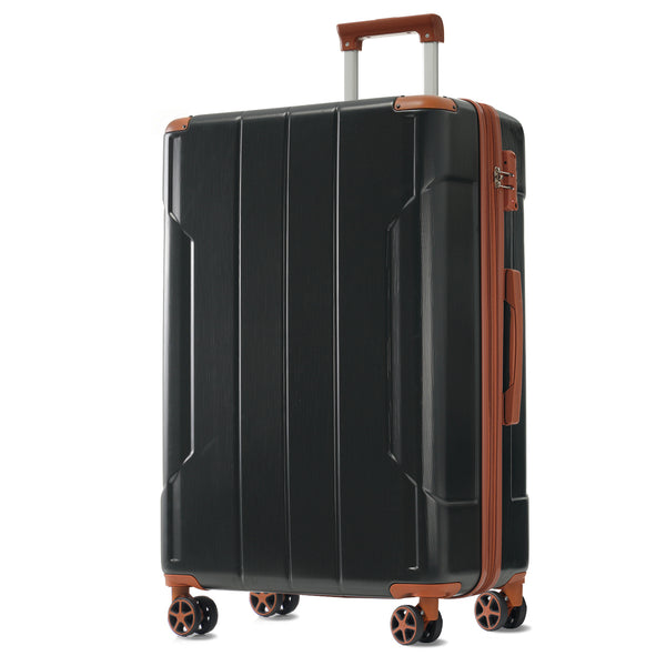 English Elm Hardshell Six Piece Luggage Set Expandable Abs Suitcases with Spinner Wheels Tsa Lock Black Brown N730P296628A