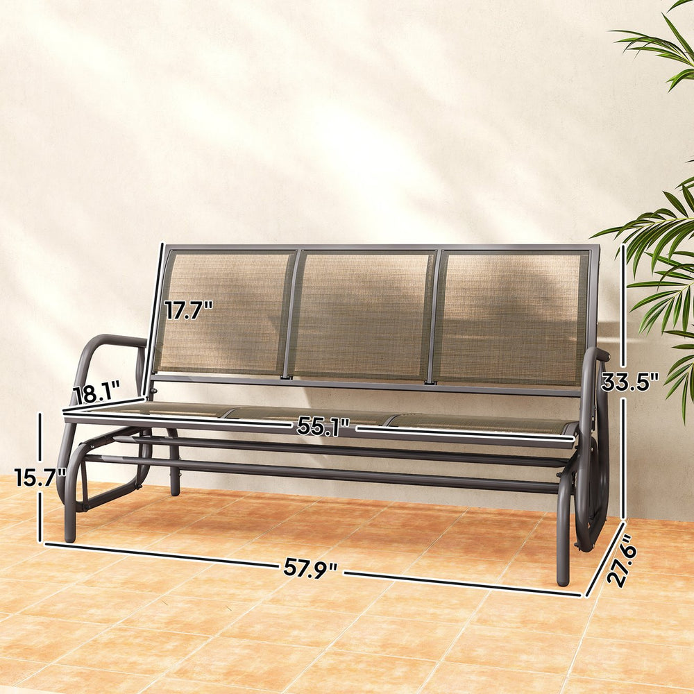 English Elm Outdoor 3 Seat Porch Glider Bench Powder Coated Steel Breathable Mesh Patio Swing T3971P420641