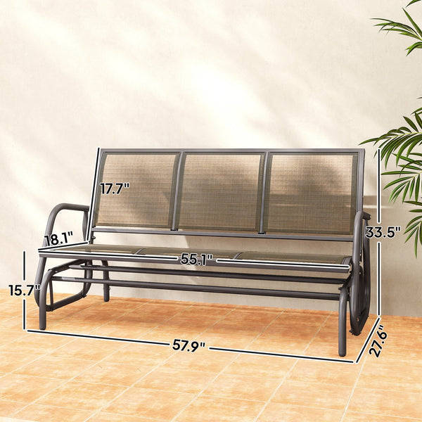 English Elm Outdoor 3 Seat Porch Glider Bench Powder Coated Steel Breathable Mesh Patio Swing T3971P420641