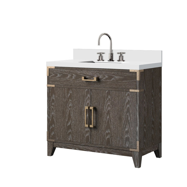 English Elm Brown Oak Single Bath Vanity 36" W X 22" D With Cultured Marble Top & Complete Faucet Set, Stylish Storage B2731P259785