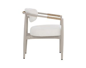 Sunpan MARITA Outdoor Dining Armchair - Contemporary Wicker Weave for Stylish Patio Comfort and Durability Greige 112102V
