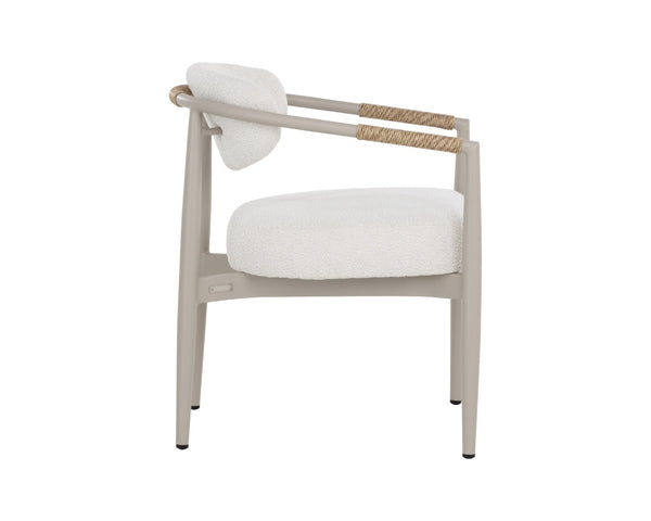 Sunpan MARITA Outdoor Dining Armchair - Contemporary Wicker Weave for Stylish Patio Comfort and Durability Greige 112102V