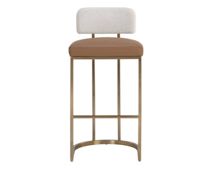 Sunpan Larissa Barstool - Elegant Mixed Materials with Faux Leather and Antique Brass Frame for Stylish Seating Bar Height