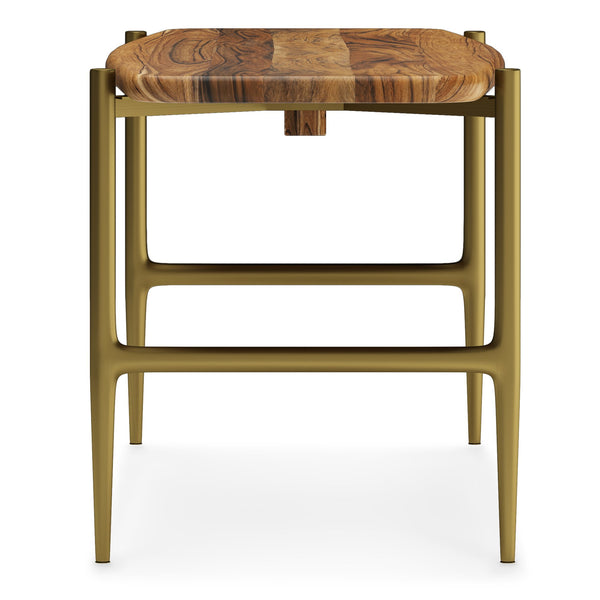 English Elm Wagner Handcrafted Acacia Wood Bench with Antique Brass Metal Legs, Natural Finish, Mid-Century Style B136P159646