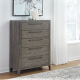 Scott Living Home Griffith Five Drawer Chest Gray with Light Wood Finish P367DJ124 Pulaski Furniture