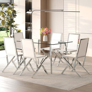 English Elm Table and Chair Set Round Walnut Mdf Top Six Seat Dining with Gold Accent Legs Transparent,White+Silver W1151S04789