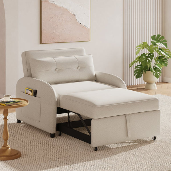 English Elm Christopher Knight Home® - (Old 3-in-1 Convertible Sleeper Sofa Bed with Pillow & Pocket, Compact Loveseat with Pull-Out Bed and Wheels Beige N765P34284849W