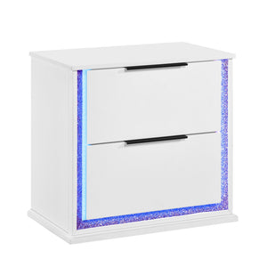 English Elm Contemporary Glam White Wood Nightstand with Rgb Led Lighting and Two Dovetail Drawers B011P458599