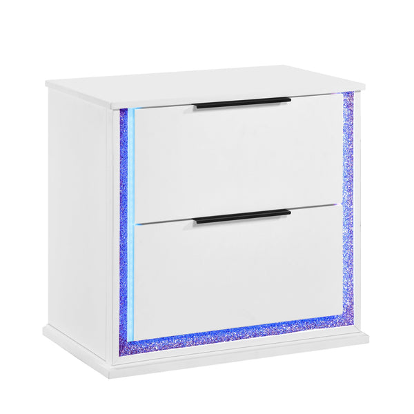 English Elm Contemporary Glam White Wood Nightstand with Rgb Led Lighting and Two Dovetail Drawers B011P458599