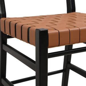 English Elm Christopher Knight Home® - 24.25'' 24.25" Classic Counter Stools Set of 2 Brown PU with Braided Leather Back & Rubberwood Legs, 24.25" 74690.00BRN