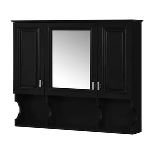 English Elm 35'' Modern Wall-Mounted Medicine Cabinet with Mirror, Hidden Storage and Open Shelves for Bath Black N710P209443B