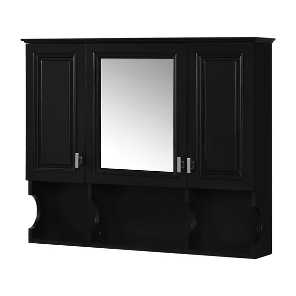English Elm 35'' Modern Wall-Mounted Medicine Cabinet with Mirror, Hidden Storage and Open Shelves for Bath Black N710P209443B