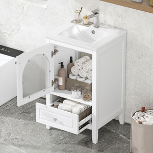 English Elm 20" Modern Bathroom Vanity With Sink, Soft-Close Glass Door, Drawer, Stylish Compact Design N725P185457K