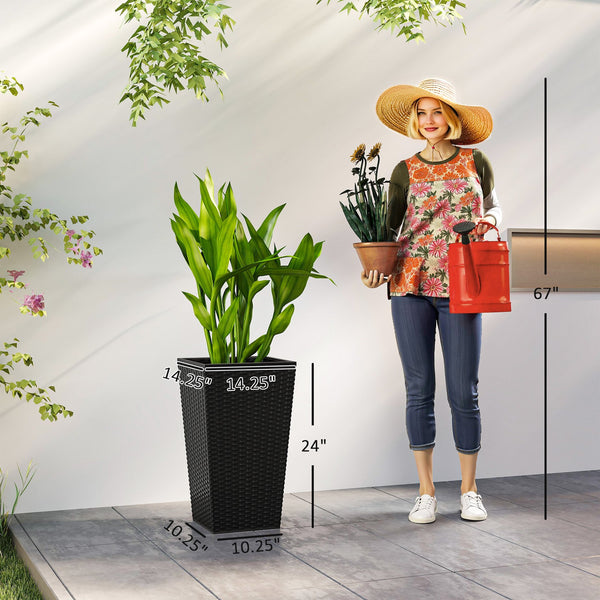 English Elm Outdoor Tall Rattan Style Column Planters Set of 3 Uv Resistant Pp with Drainage T3971P423354