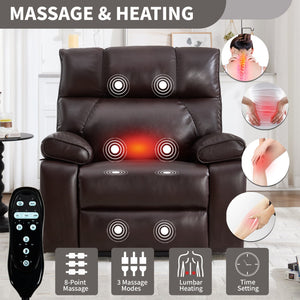 English Elm Brown Leatheraire Power Lift Recliner Dual Motor Massage Heat Heavy Duty 350lb W1803P340308