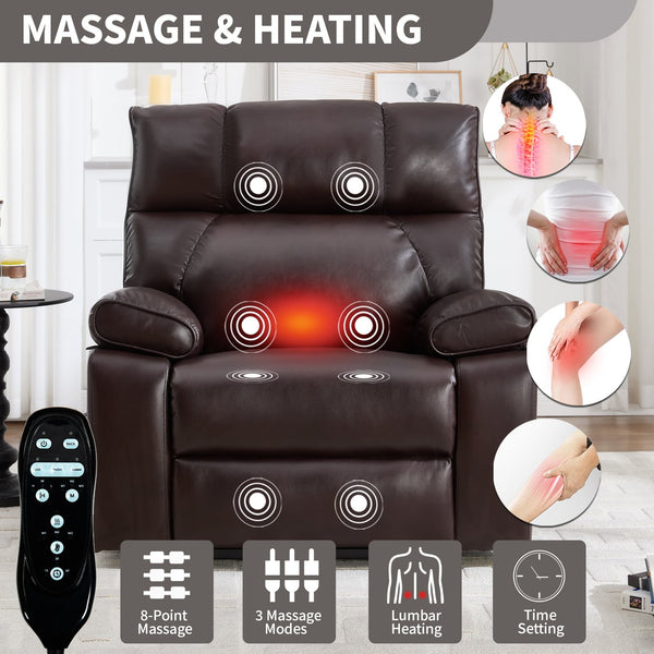 English Elm Brown Leatheraire Power Lift Recliner Dual Motor Massage Heat Heavy Duty 350lb W1803P340308