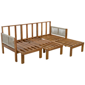 English Elm Outdoor Acacia Wood Dining Set Seats Six with Cushioned Armrest Chairs for Patio Beige,Natural Wood N719Z000220A