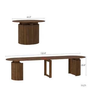 English Elm Extendable Wood Console Dining Table Seats Ten Open Leg Design for Home or Office Brown W1321S00056