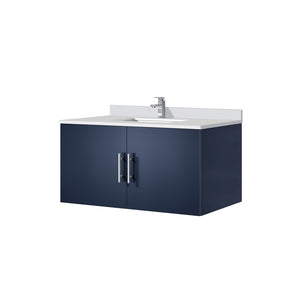English Elm Navy Blue Bath Vanity With Elegant White Quartz Top, Chrome Faucet & Soft-Close Storage Solutions B2731P258619