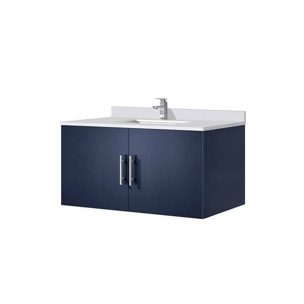 English Elm Navy Blue Bath Vanity With Elegant White Quartz Top, Chrome Faucet & Soft-Close Storage Solutions B2731P258619