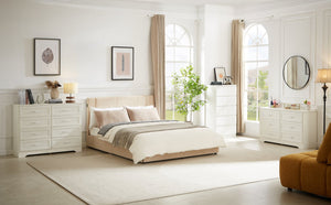 English Elm Modern Elegant Chest of Drawers with Antique Gold Knobs, 8-Drawer Durable Clothes Organizer, Waterproof Finish White W1668P182257