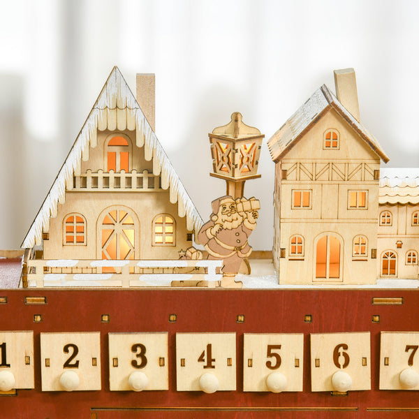 English Elm Light up Wooden Advent Calendar Village with 24 Drawers and Led Glow for Holiday Decor T3971P414423