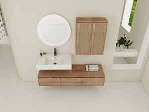 English Elm 60-Inch Wall-Mounted Bathroom Vanity With Integrated Resin Sink, Soft-Close Drawers & Elegant Oak Finish W999S00358