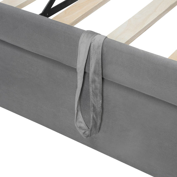 English Elm Twin Upholstered Daybed with LED Armrest Lighting, Hidden Storage Shelves & Lift-Up Pull-Out Trundle Gray SF000198AAE