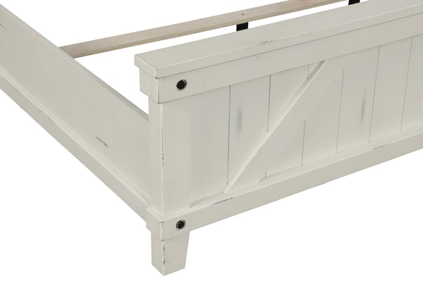 English Elm Queen Industrial Farmhouse Panel Bed with Built-In Bluetooth Speakers, USB Ports & LED Reading Lights White 86 L x 11.25 W x 5 H B2699S00054