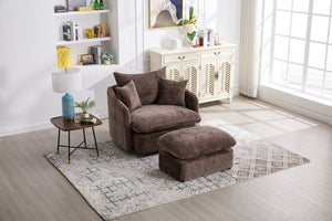 English Elm 360° 360 Swivel Oversized Chenille Armchair with Pocket Spring Seat and Three Throw Pillows Brown W1361S00049