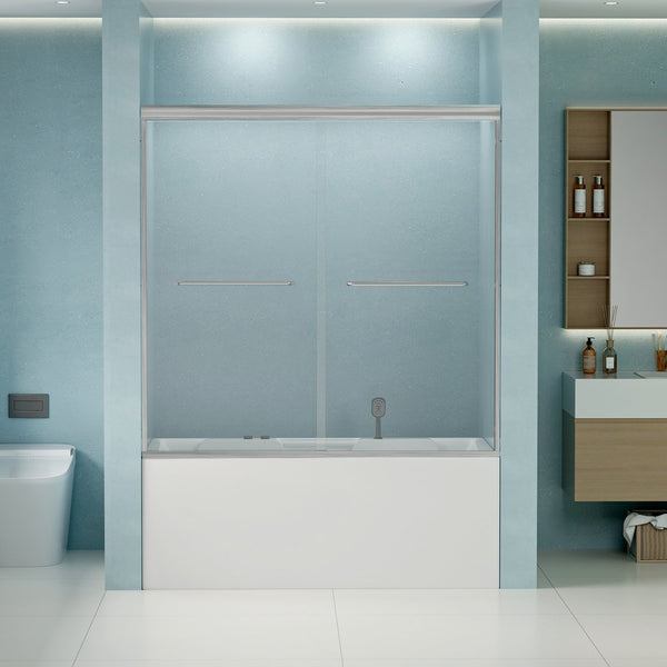 English Elm 56"-60" Semi-frameless Bypass Tub Door Tempered Glass Panels with Spa Style Hardware Brushed Nickel W1573P292497