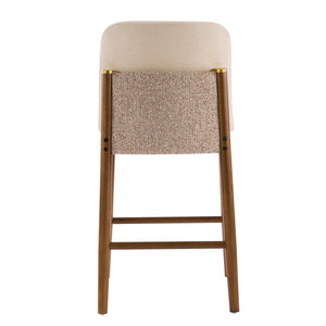 English Elm Lois Rubberwood Counter Stools Set of 2 Beige Upholstered Seats Walnut Frame N775P369557W