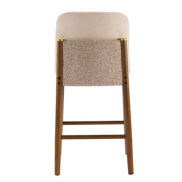 English Elm Lois Rubberwood Counter Stools Set of 2 Beige Upholstered Seats Walnut Frame N775P369557W