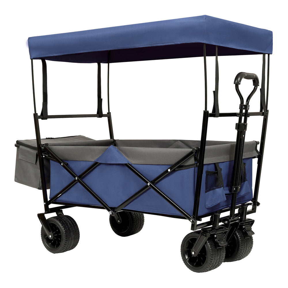 English Elm 480lbs Folding Utility Wagon with Canopy All-terrain Wheels Steel Frame Outdoor Hauler W2932P326773