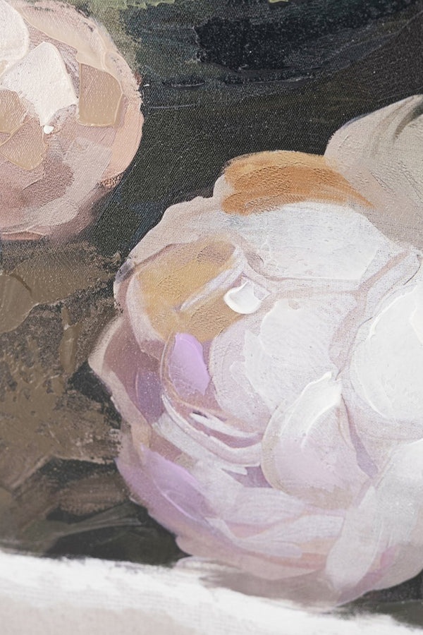 English Elm 39.4x39.4" Hand-painted Floral Canvas White Rose Art in Distressed Pine Frame W2078P481780