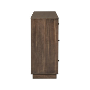 English Elm Christopher Knight Home® - Cabinet roomy storage console with 2 doors, 7 drawers, glass accents and manufactured wood build, large Dark Brown N780P330601D