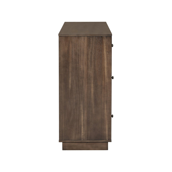 English Elm Christopher Knight Home® - Cabinet roomy storage console with 2 doors, 7 drawers, glass accents and manufactured wood build, large Dark Brown N780P330601D