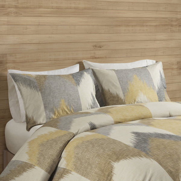 English Elm Full/Queen Alpine Duvet Cover Mini Set — 200TC Cotton Ikat Chevron, OEKO‑TEX, Antimicrobial, Button Closure B03596520