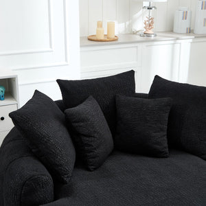 English Elm Oversized Memory Foam Chenille Bean Bag Sofa with Ergonomic Back Support, 3 Large & 2 Small Pillows Black W395P359415