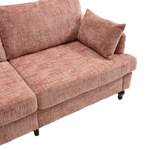 English Elm Modern chenille 2-seater sofa with LED lighting, USB charging, storage pocket, sturdy wood legs Pink W395P318541