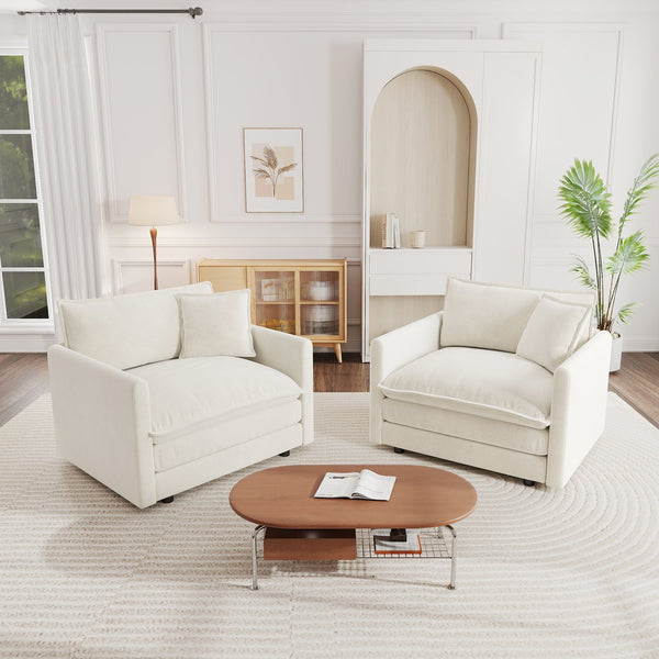 English Elm Accent Armchair Set of Two Chenille Upholstered with Toss Pillow Solid Wood Frame W714S00546