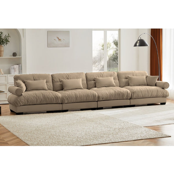English Elm Super Comfort Oversized Modular Velvet Sectional Sofa With Movable Ottoman - Cozy L-Shaped Couch In Camel W714S00868-GIGA