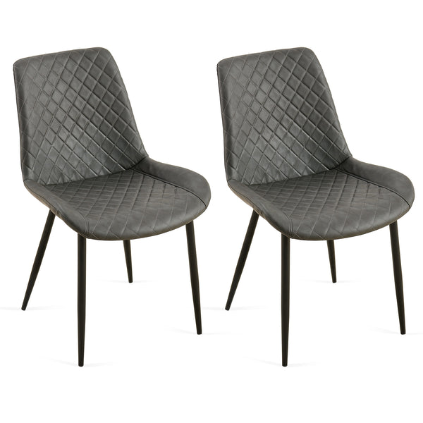 English Elm Dark Grey Leathaire Dining Chairs Set Of 2 - Stylish Mid-Century Modern Armless Metal Leg Chairs W1164P225826